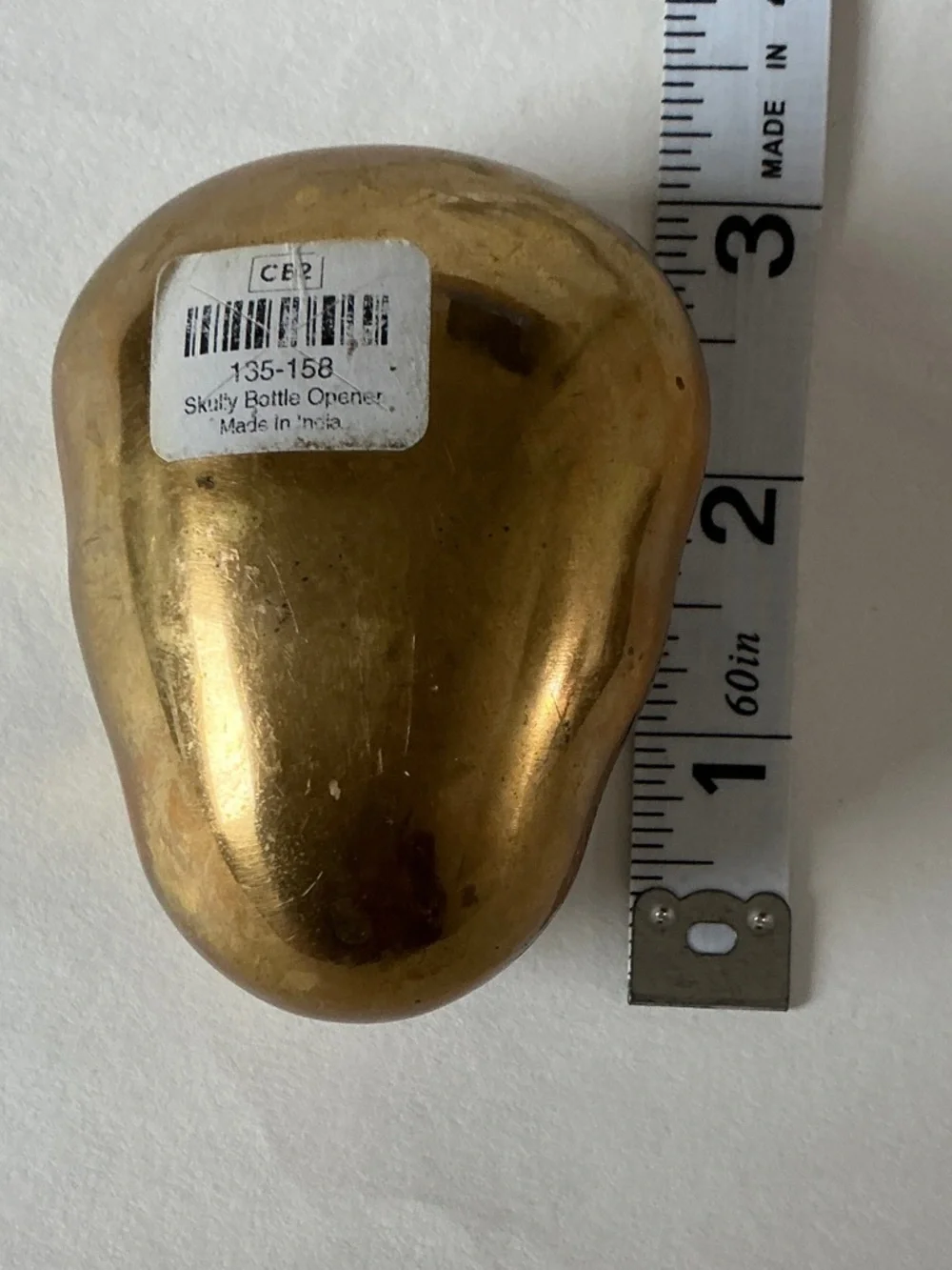 Bottle Opener Brass Skull Decorative Accent - Gold Tone